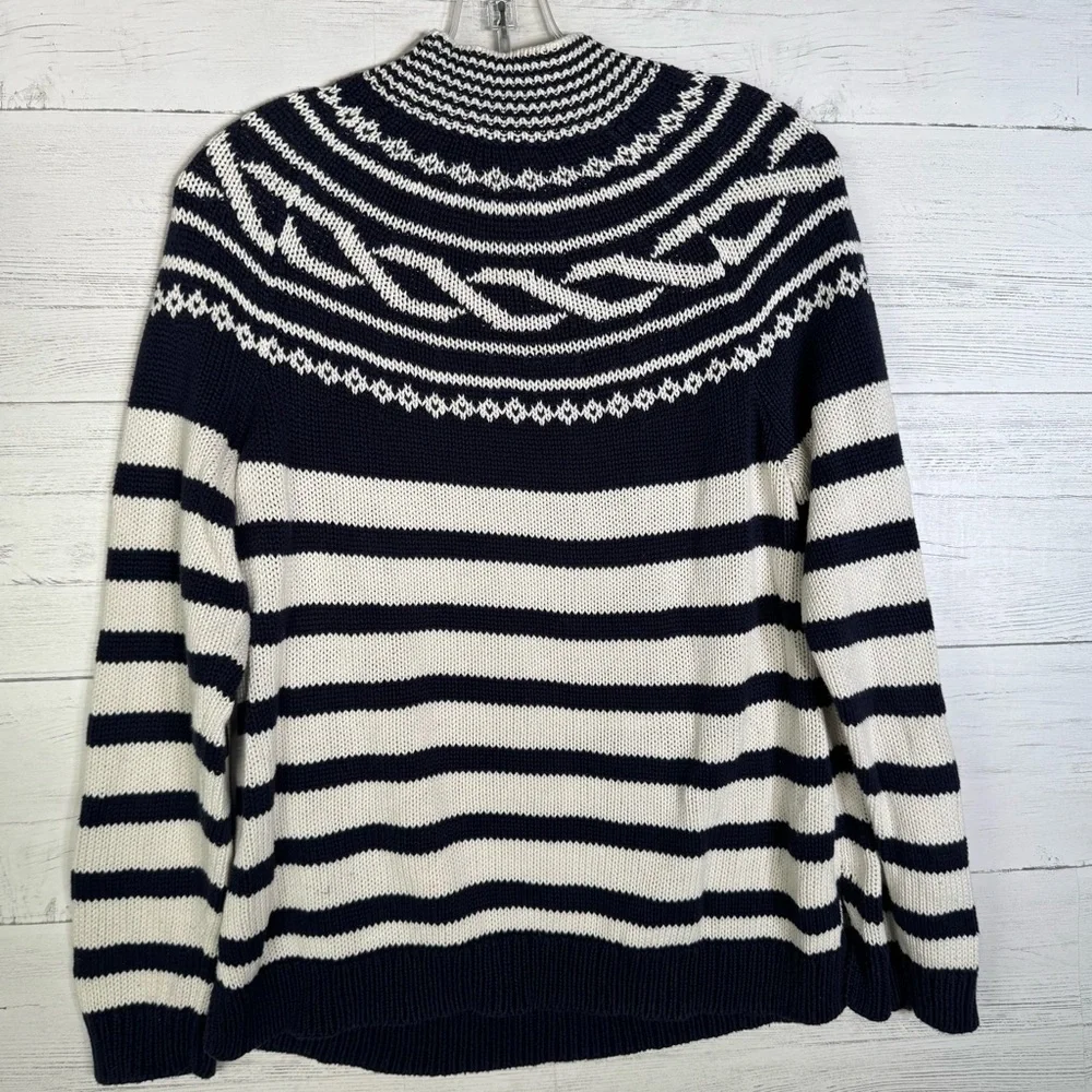 Talbots Womens Tunic Sweater Blue White Striped Mock Neck Long Sleeve - Picture 5 of 5